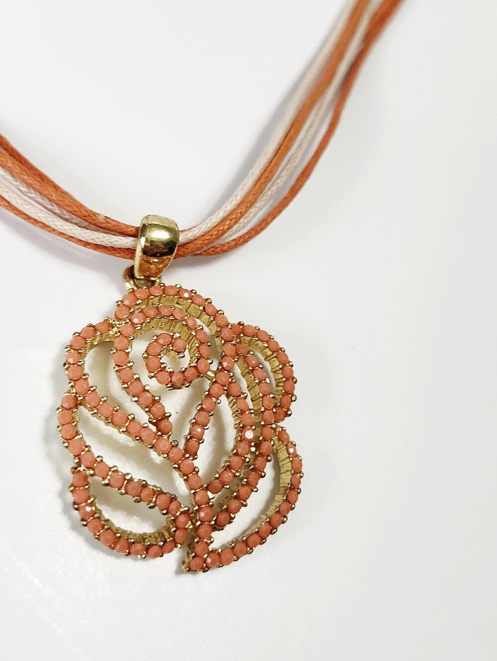 VCLM Rose Multi-Strand Coral Pendant Cord Necklace - Picture 5 of 8
